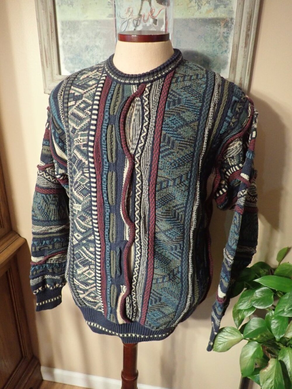 Vtg 3D 90s Croft & Barrow Sweater Sz L Coogi Style Hip Hop Biggie